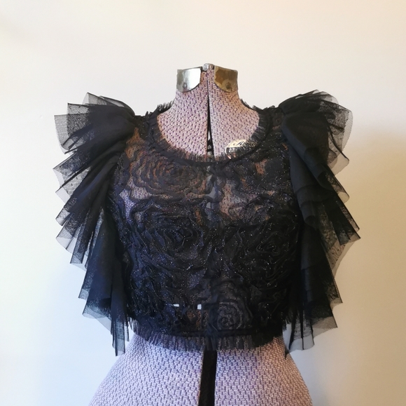 Versace Tops - Versace lace ruffle sleeve crop top